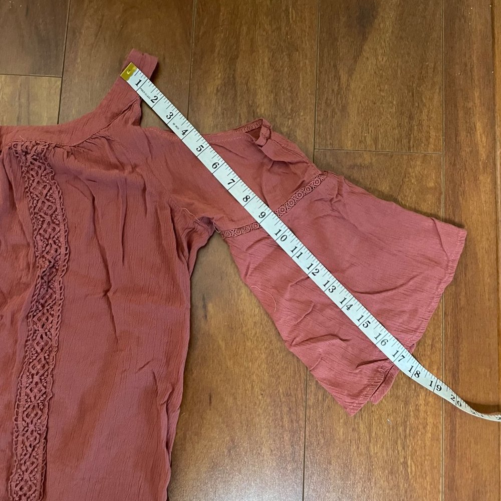 Knox Rose Peasant Boho Lace Peplum Tunic Cold Shoulder 3/4 Sleeves Mauve Size M - Picture 7 of 11